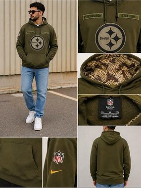 NFL Pittsburgh Steelers Hoodie XL Olive Green Camo Lined On Field Pullover.